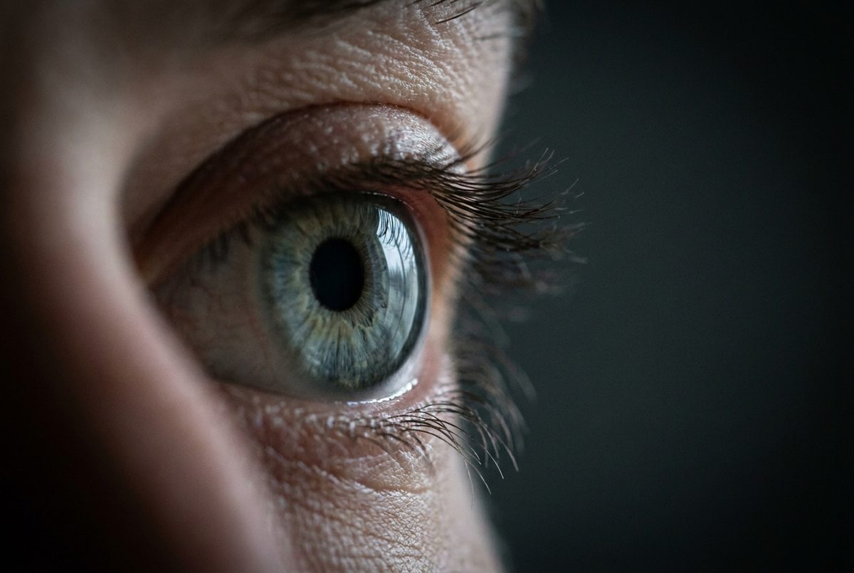 Close-up of an eye catching cool light