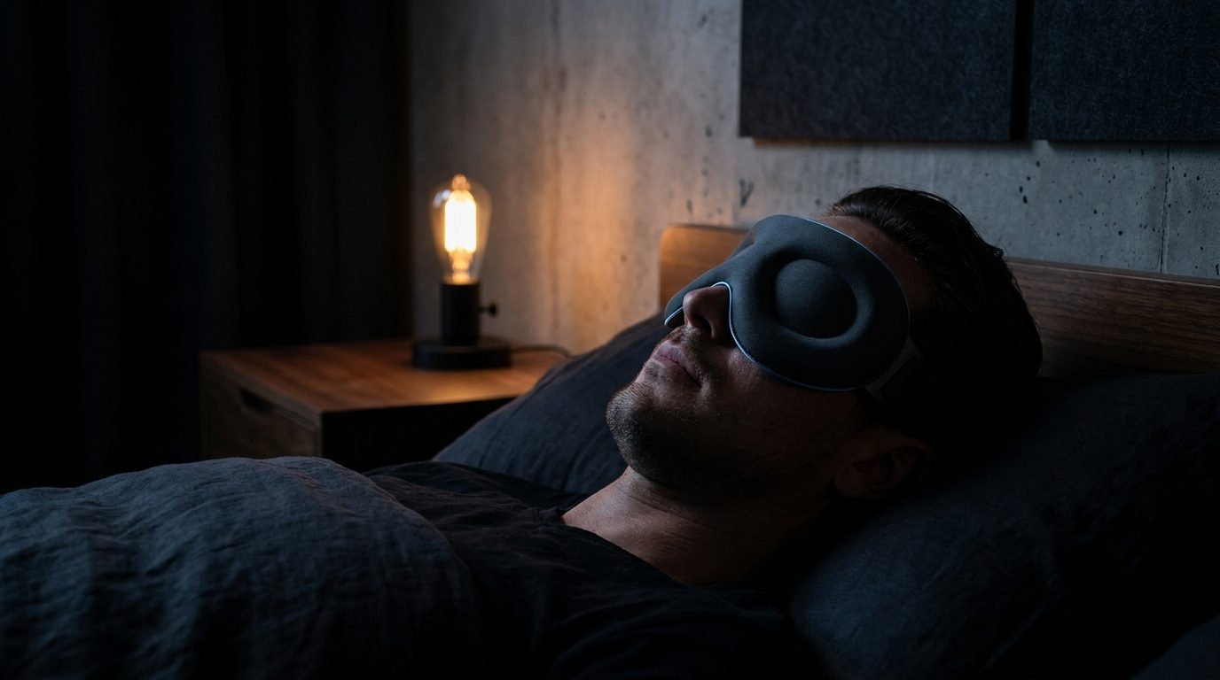 Blackout Sleep Mask in use
